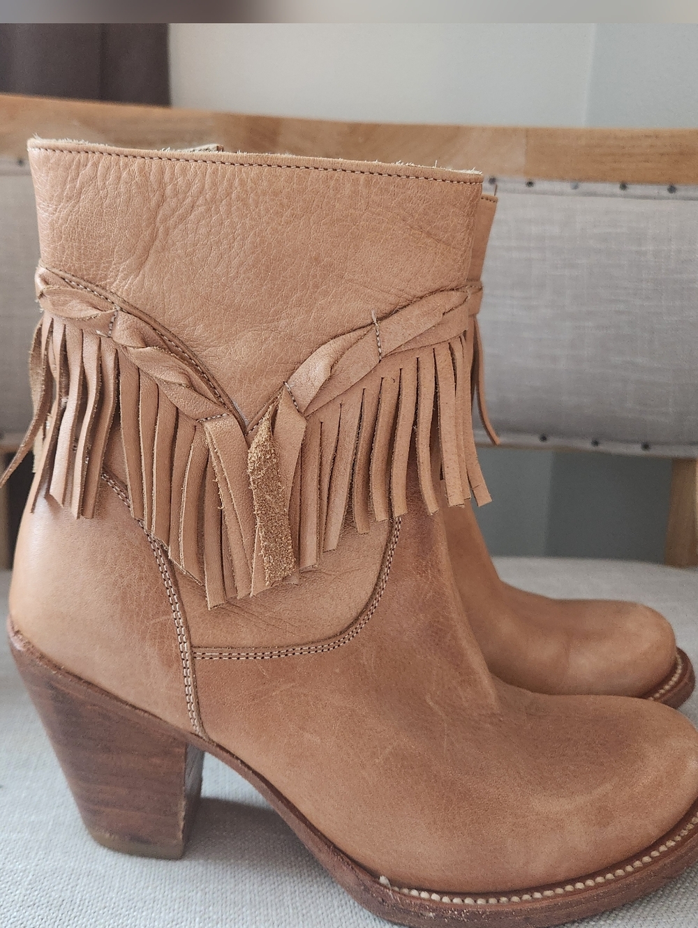 Women's Tan Fringe Leather Ankle Boots Matisse Festival Country Southwest Boho